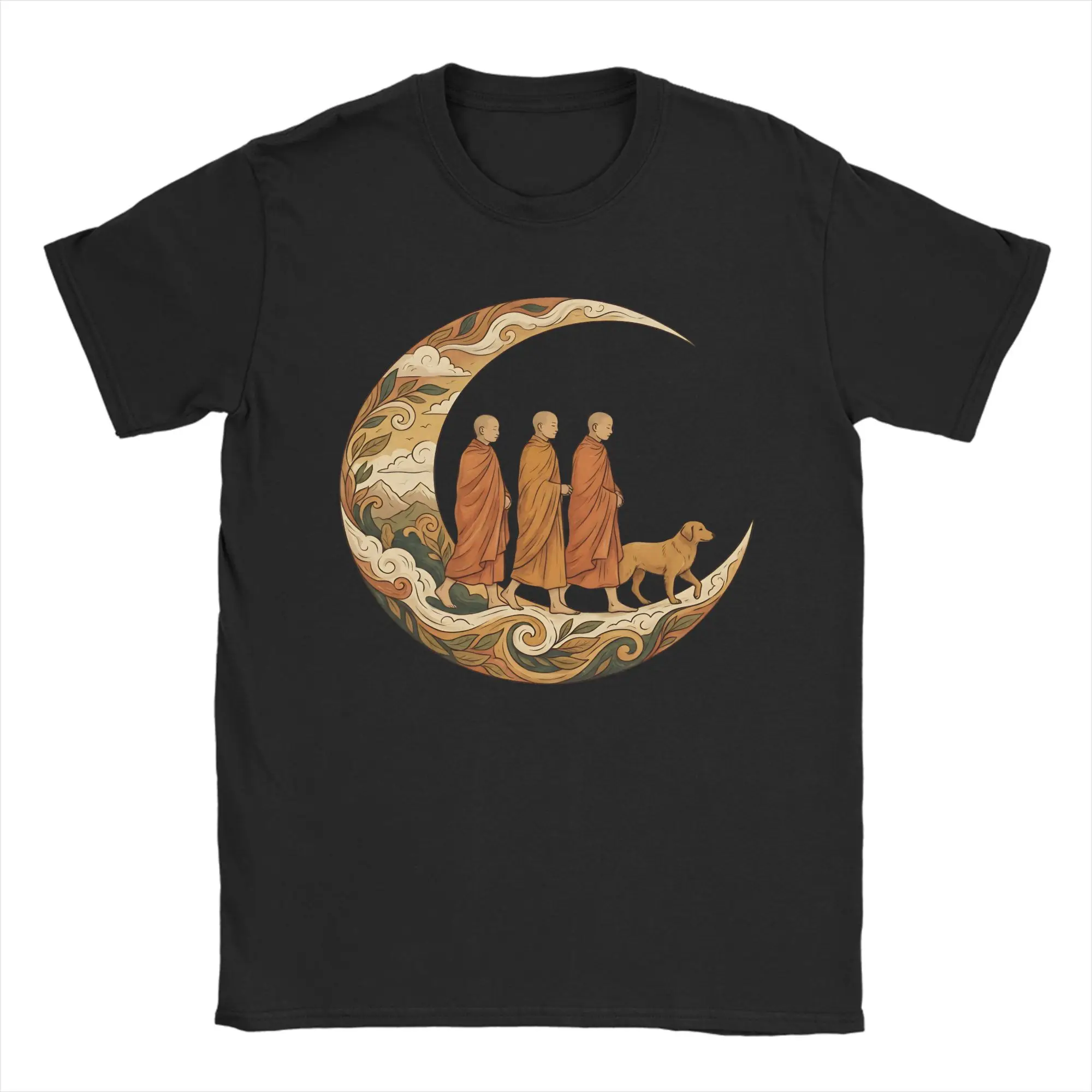 

Мужские футболки с принтом «Монахи и собака в полумесяце» из коллекции Walking for Peace, футболка Crazy Tee, с коротким рукавом, хлопковая, больших размеров