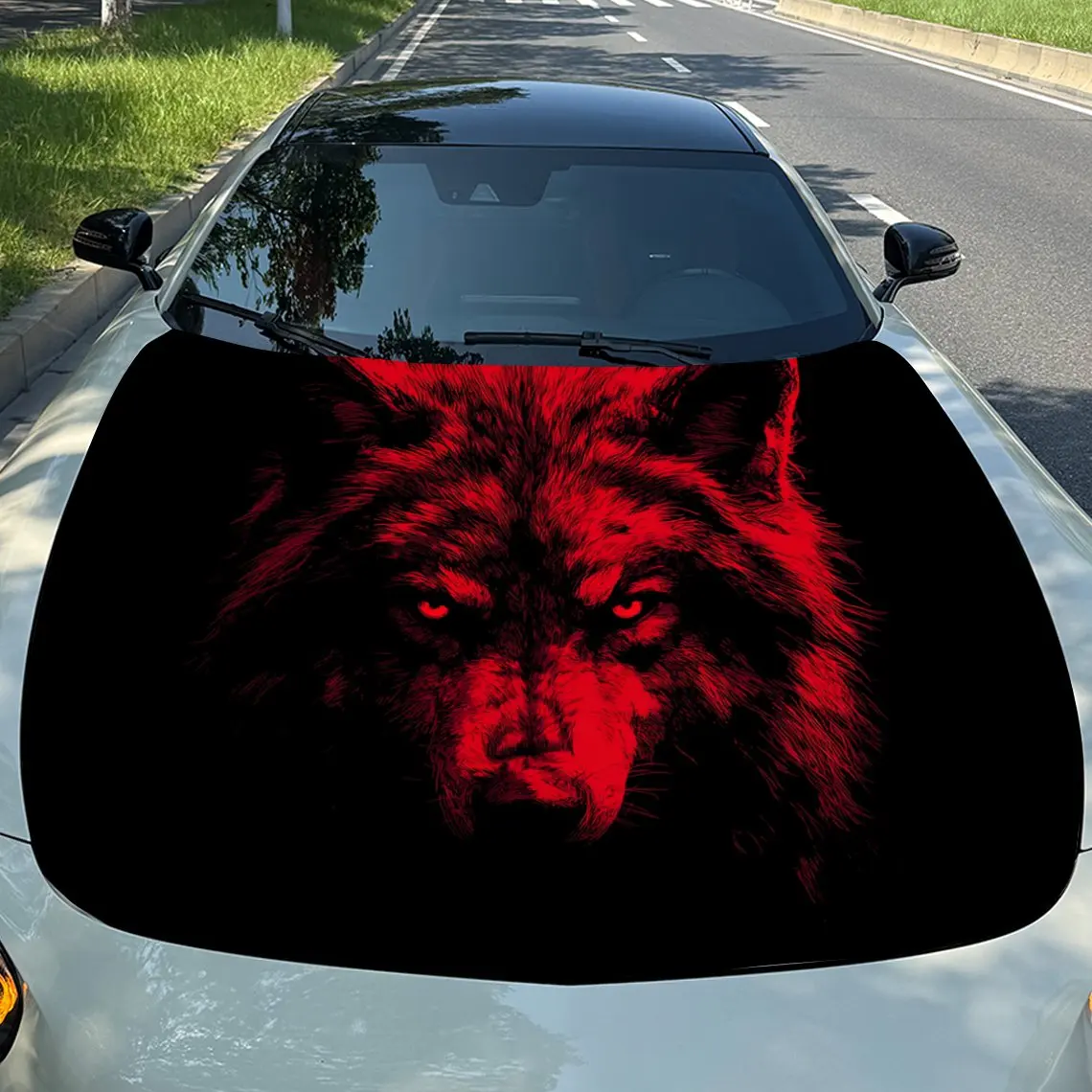 

Red Light Evil Wolf Vinyl Wraps, Decal Stickers For Car Hood Stickers For Decorating Car Hood Vinyl Decals For Cars, SUVs And Tr