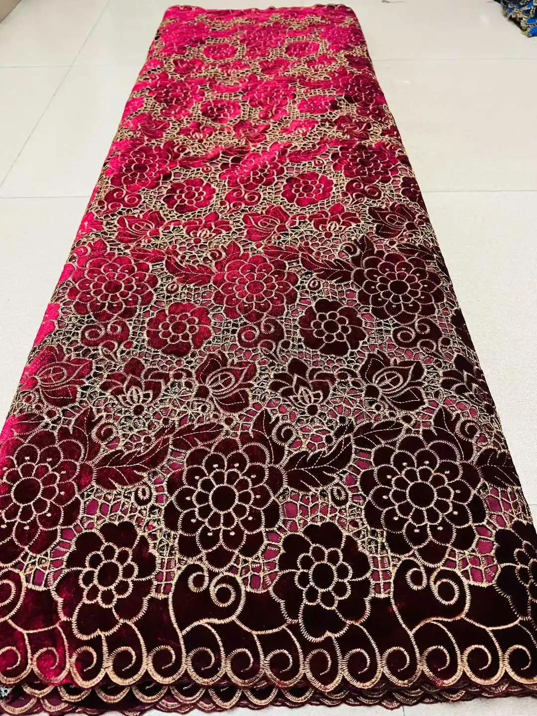 قماش دانتيل مخملي أفريقي جبر حبل لذيذ غزل مخملي مطرز لـ Aso Ebi مادة جميلة للملابس والديكور المنزلي