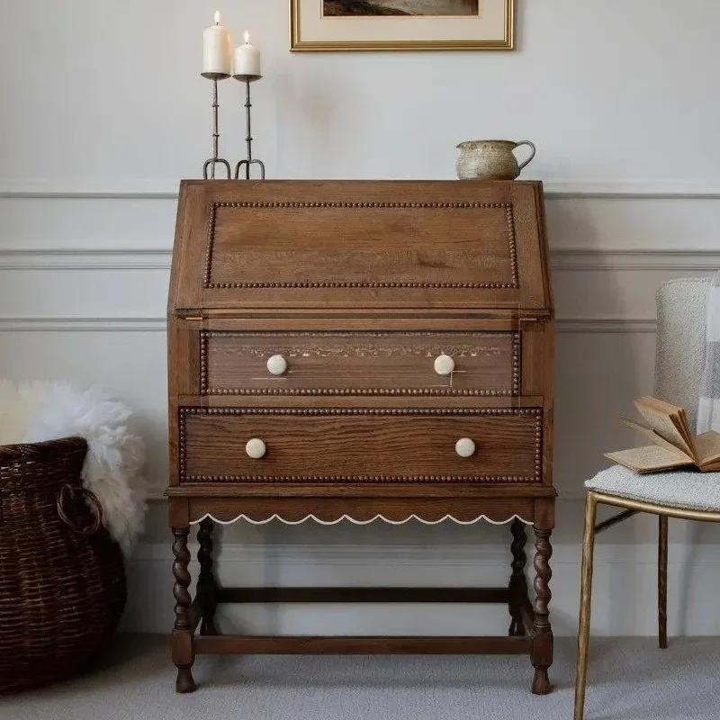 French medieval style solid wood chest cabinet, living room, bedroom, old retro clamshell, porch cabinet, wabi sandy wind locker