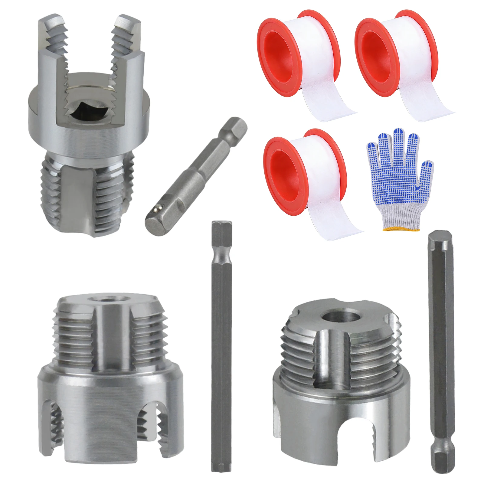 

Набор из 3 универсальных инструментов для нарезания резьбы на трубах 1/2", 3/4" и 1" (ПВХ/пластик), компактное ручное устройство для внутренней и внешней резьбы