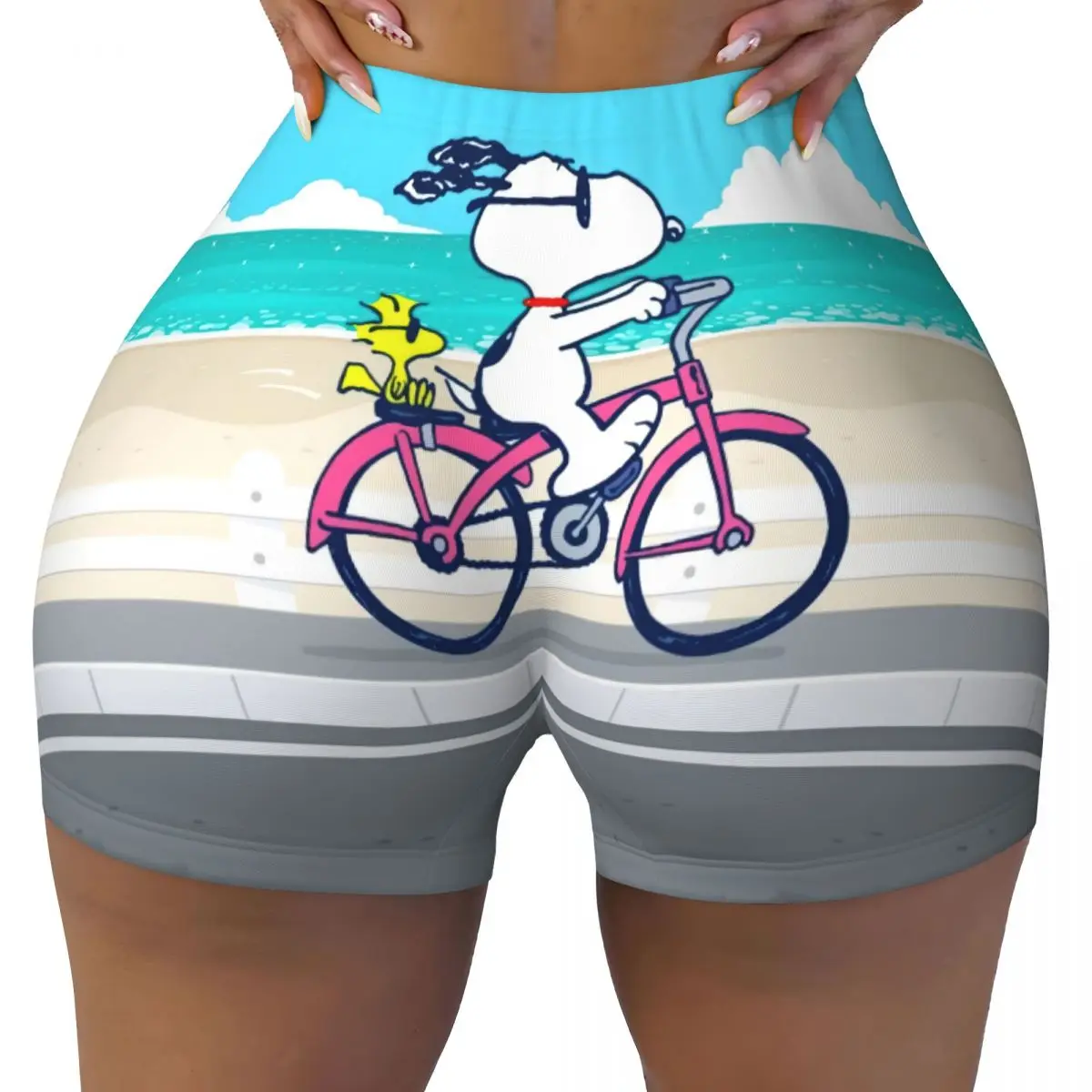 

Custom Cycler Snoopys Dog Cartoon Comic Workout Volleyball Biker Shorts Women Beagle Gym Yoga Shorts