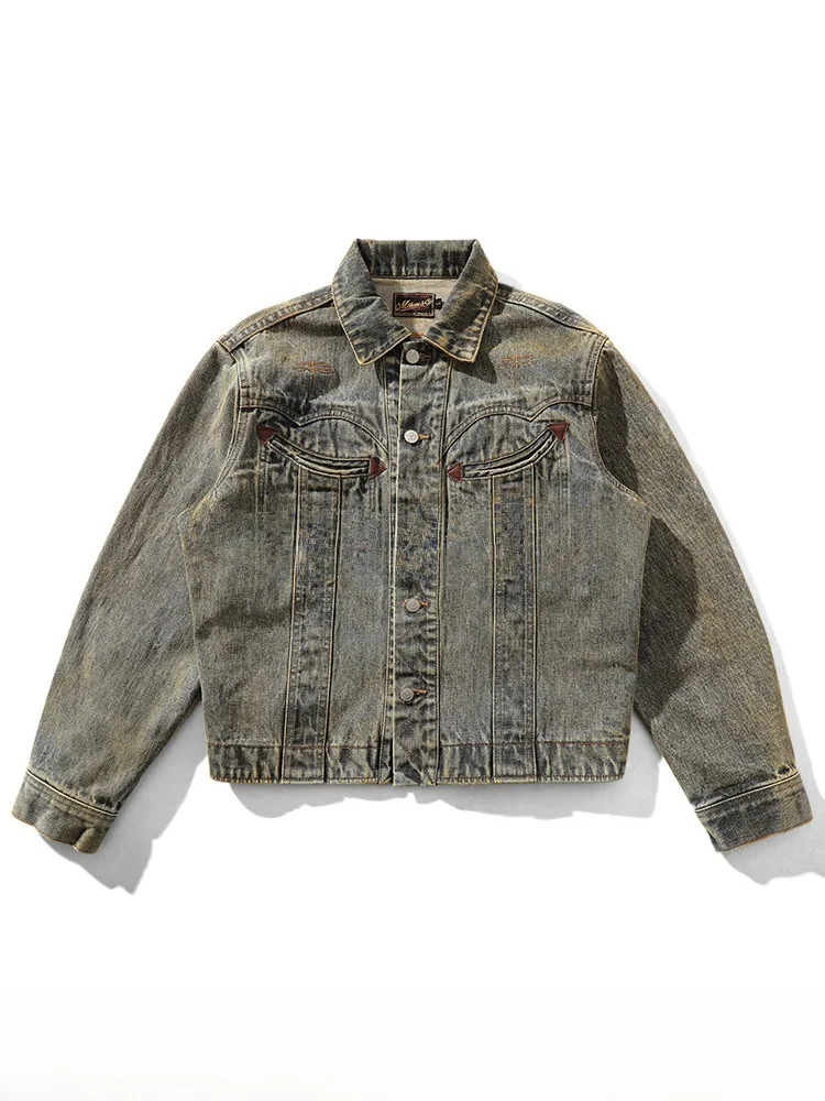 

MBBCAR Western Series Narrow Waed Denim ort Wide Ear Dyeing Jaet Youth Faion Stand Fit Long Sve Warm Outerwear