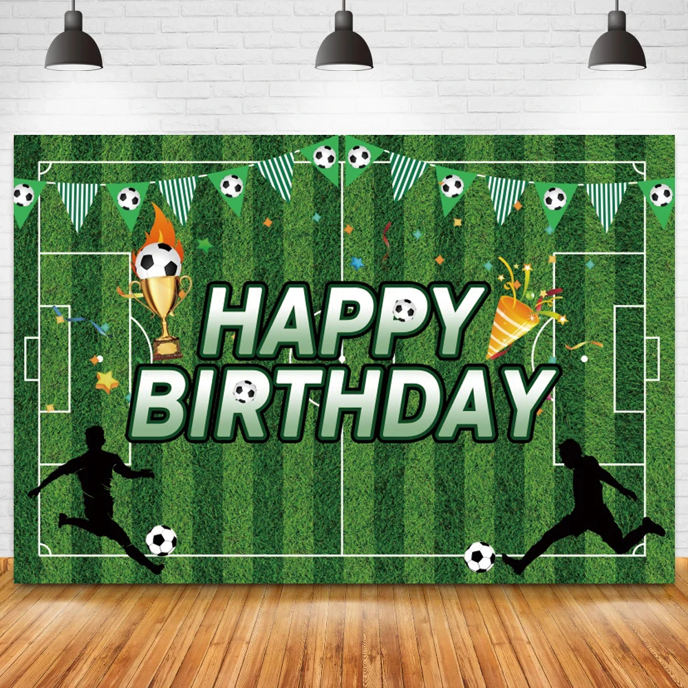 Green Football Field Sports Theme Photo Background Happy Boy Birthday Sportsman Race Competition Party Backdrop Photography