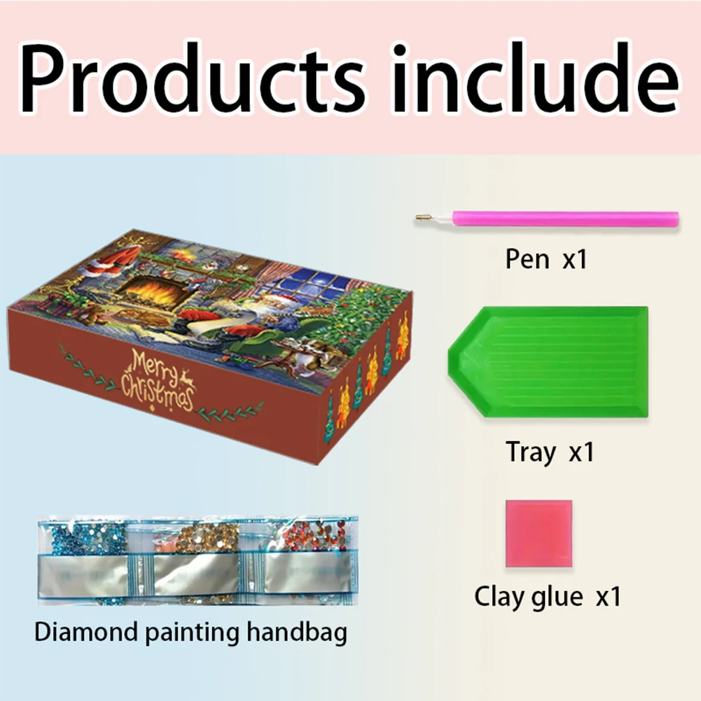 12Pcs Acrylic Diamond Painting Gift Box Kit Christmas Countdown Diamond Art Kits 5D DIY Diamond Art Decorations for Art Crafts