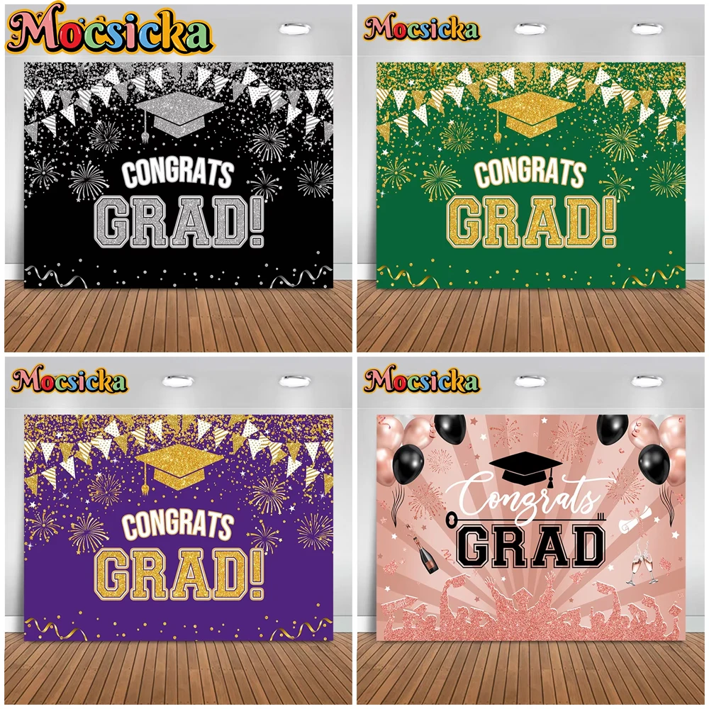 

Mocsicka Graduation Backdrops School Red Black Bachelor Cap Party Decorations Grad Student Photo Backgrounds Photography Banner