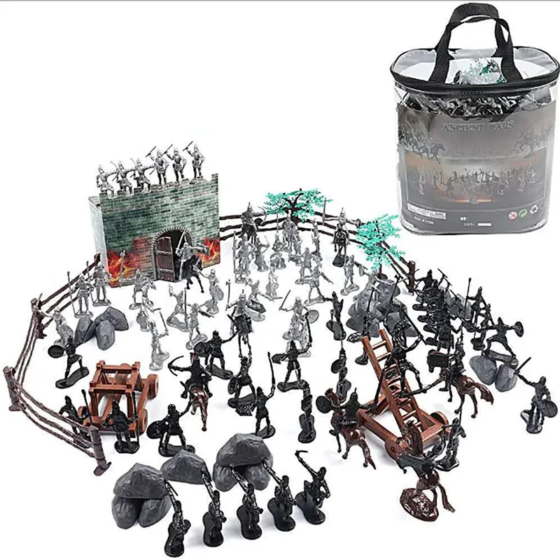 120 Sets of Static Decorations Knight Playset with Carrying Bags Used for Game Time Or Entertaining Gifts and Parties