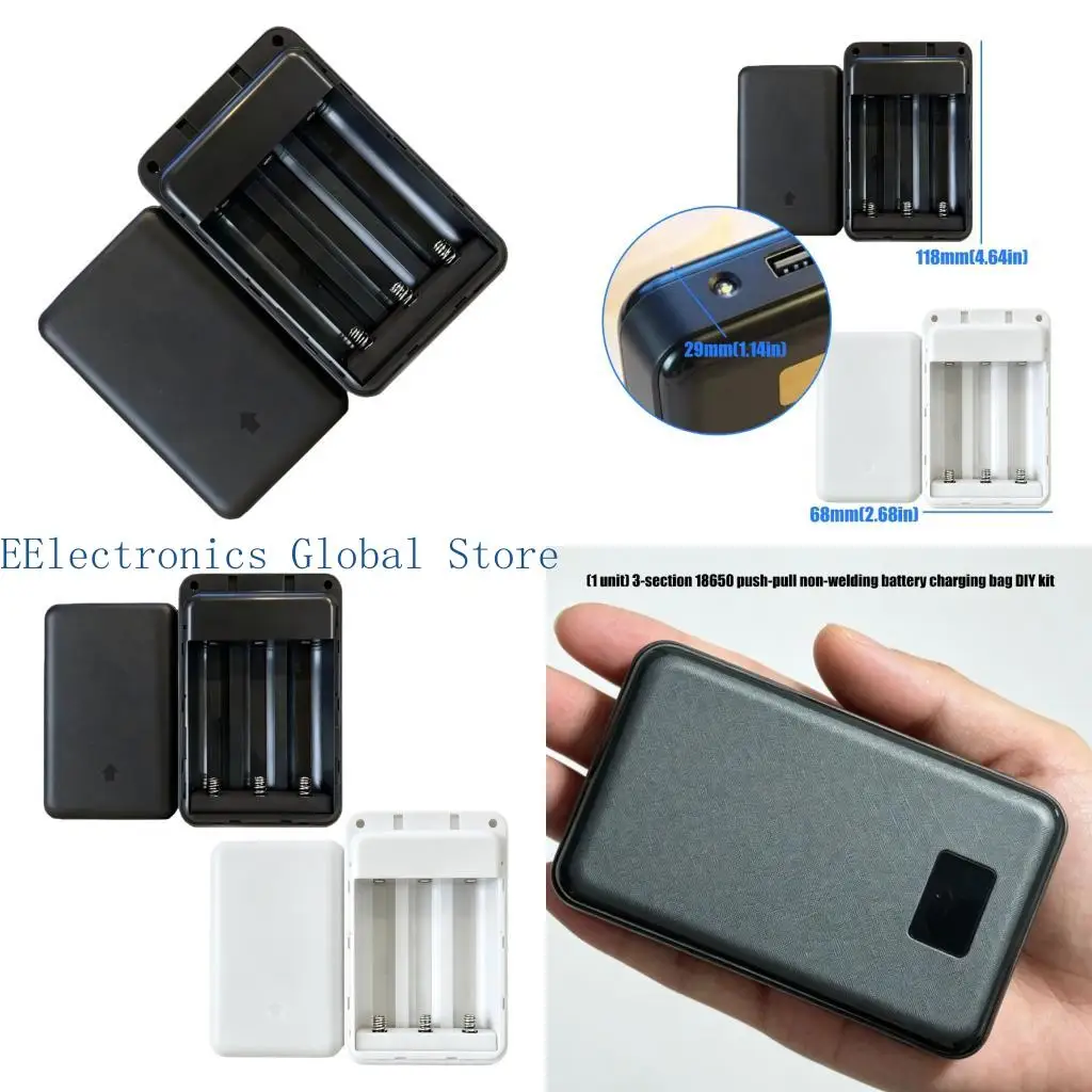 462B Replacement 18650 Powerbank Housing Case, 3 Cell Sliding DIY Case with No Solder Battery Holder Setups for Repair Use