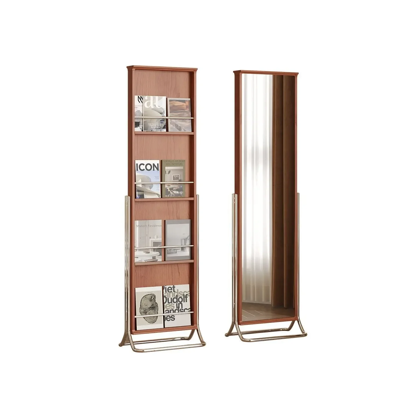 Medieval retro solid wood magazine rack full-length mirror floor-to-ceiling full-length mirror storage display bedroom home