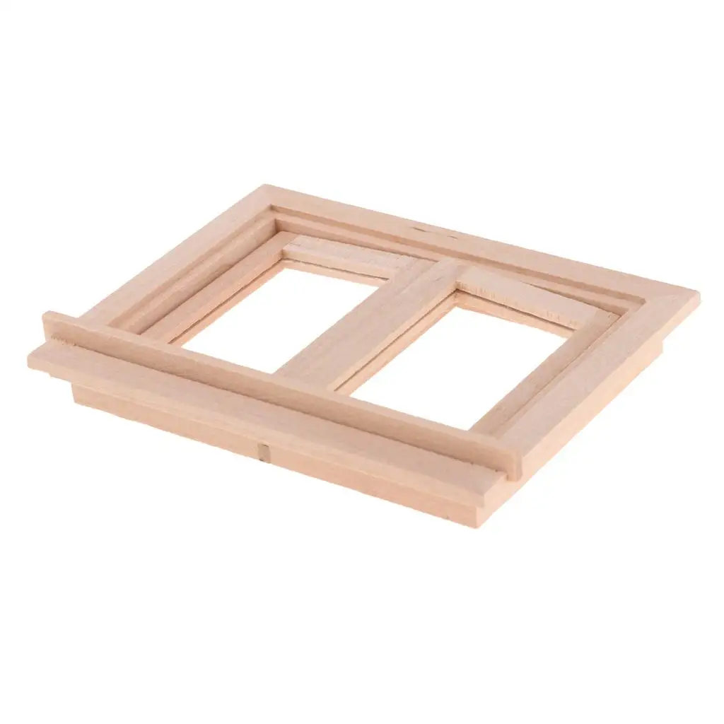 Miniature Wooden 2 Pane Window Frame for Dollhouse 1 12 Accessories DIY Furniture Parts