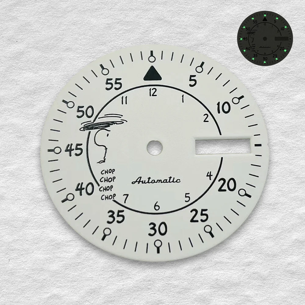 28.5mm S Logo Puppy Dial Suitable For NH36 Automatic Movement Watch Cartoon Puppy Green Luminous Modification Accessories