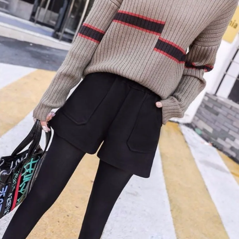 S-3XL Woolen Shorts Women Retro Elegant Cozy Fall Winter Basic Elastic Waist Female Casual Korean Fashion Solid Harajuku Popular