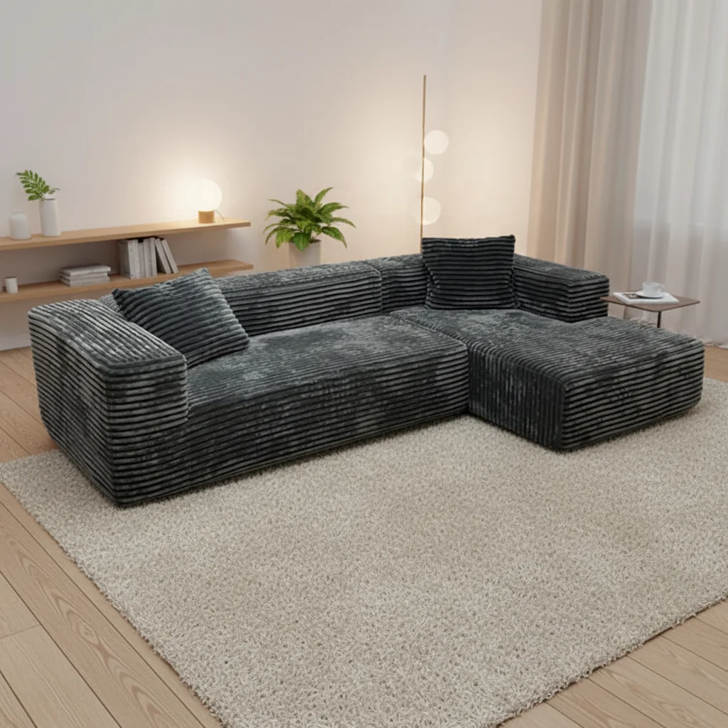 Modern Minimalist Modular High Rebound Sponge Upholstered L-Shape Sofa Set China Durable Comfortable Furniture for Living Room