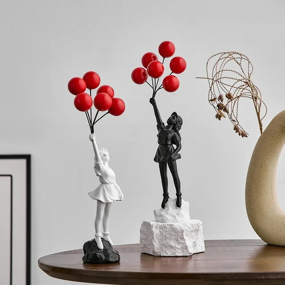 

Art Balloon Girl Statues Banksy Flying Balloon Girl Sculpture Resin Craft Home Decoration Christmas Gift Living Room Decoration