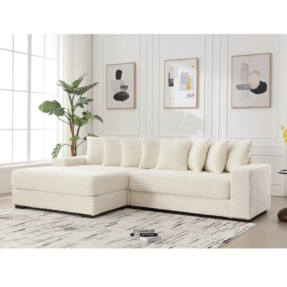 

Oversized Two-Piece Couches, L Shaped Sofa, Corduroy, Left Chaise Daybed,with Armrests,Eight Throw Pillows,Corner Sofa