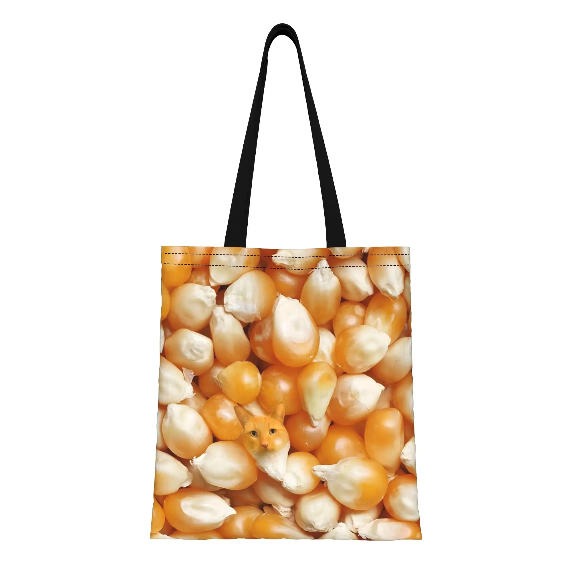 

Orange Cat In Corn Kernels Creative Collage Food Canvas Tote Bag Perfect for Shopping Women's Top-Handle Bags