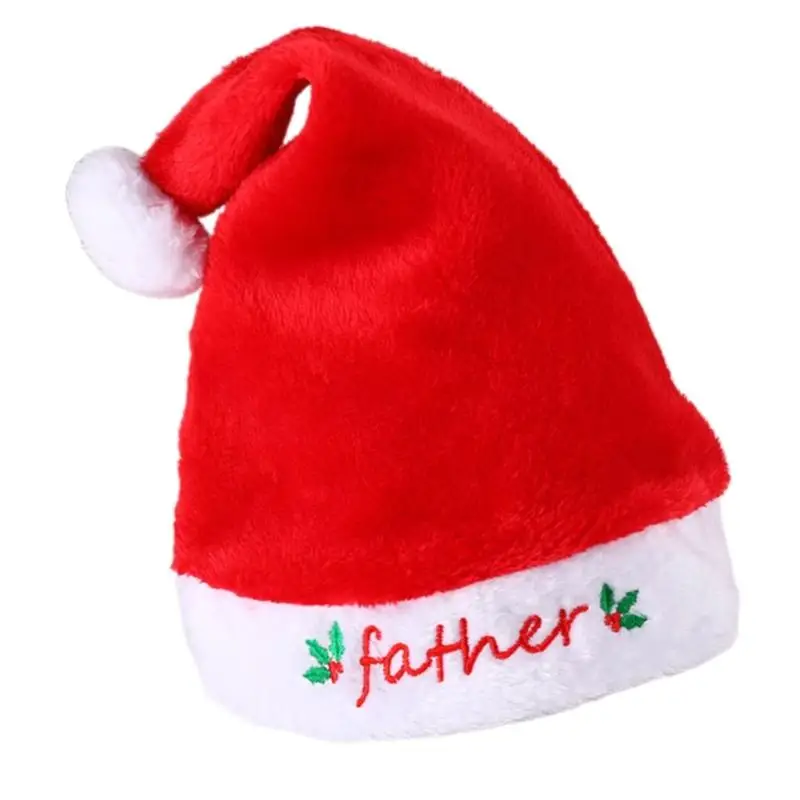 39BD Christmas Santa Hats Warm Plush Hat Comfortable Party Headwear For Kids Adult