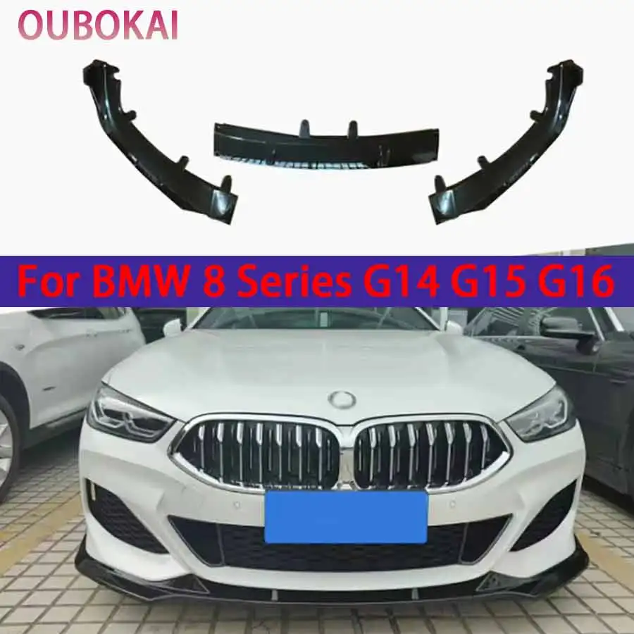 For BMW 8 Series G14 G15 G16 Bright Black Car Front Bumper Diverter Glossy Black Spoiler Diffuser Front lip chin body kit