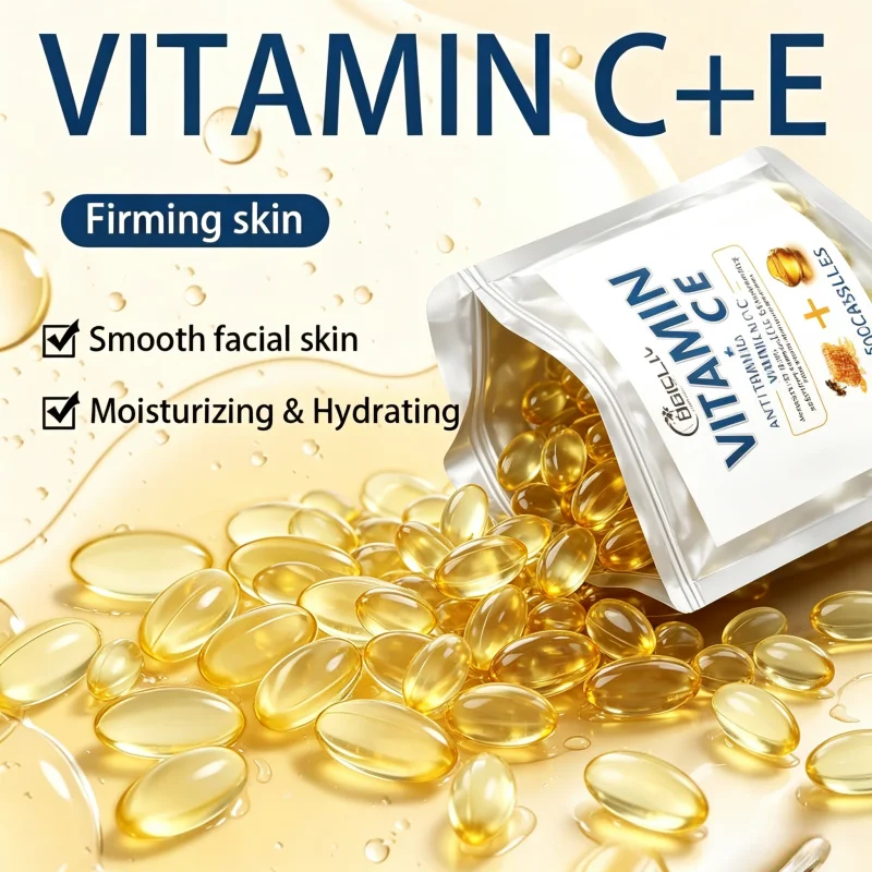 50 Capsules/Pack, 3 Packs of Vitamin C + Vitamin E Facial Firming Essence, Squeeze the Capsule to Release the Essence, Say Goodbye to Dryness and Dullness, 1 Improve Dull Skin and Even Out Overall Skin Tone