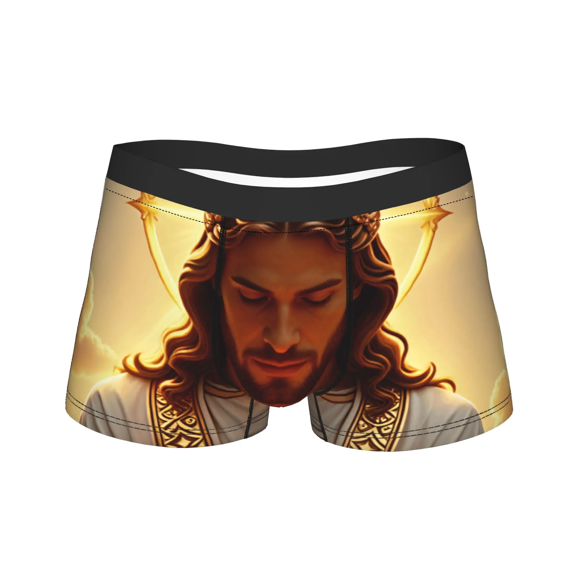 Jesus Christ Kneeling In Prayer Golden Sky Shorts Briefs  Underwear Trenky Men Novelty Trunk Pattern Plus Size Underpants