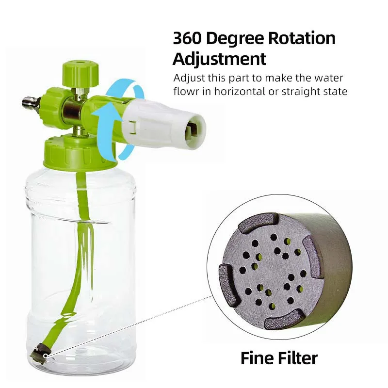 

1/4 Quick Connect 360° Rotation High Pressure Spray Bottle Adjustable Foam Concentration Foam Cannon for Car Washing & Gardening
