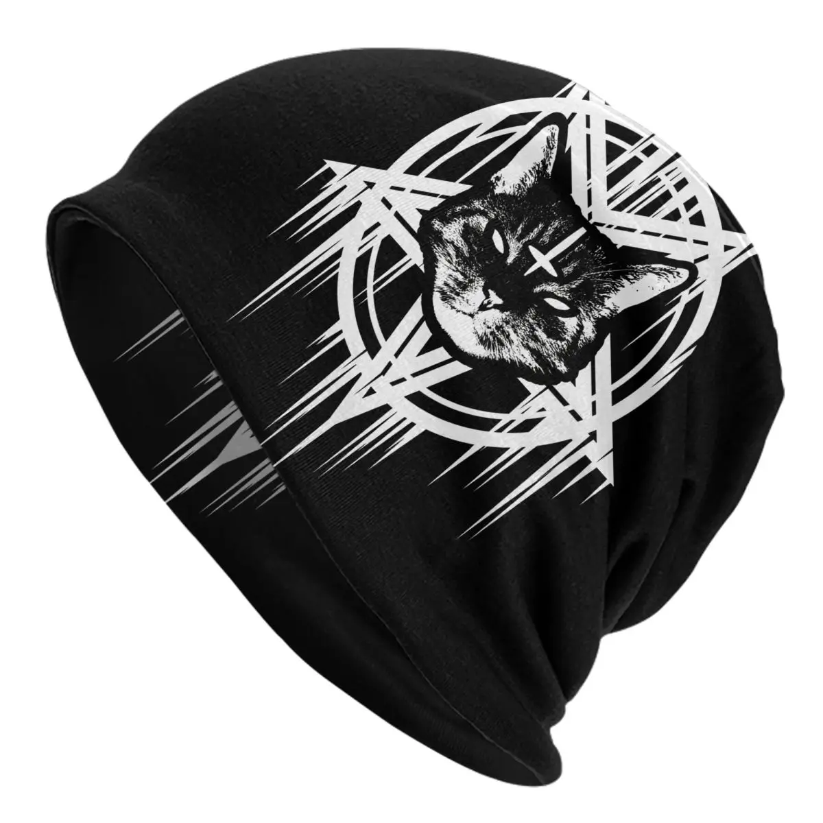 Satanic Black Metal Cat 666 Bonnet Homme Outdoor Thin Skullies Beanies Baphomet Satan Lucifer Caps For Men Women Novelty Hats