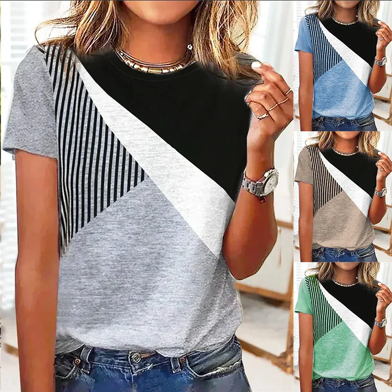 Woman's Tshirts Superior Quality spring/summer O Neck Patchwork Short Sleeve Ladies Top t-shirt Dropshipping JYFZ2218