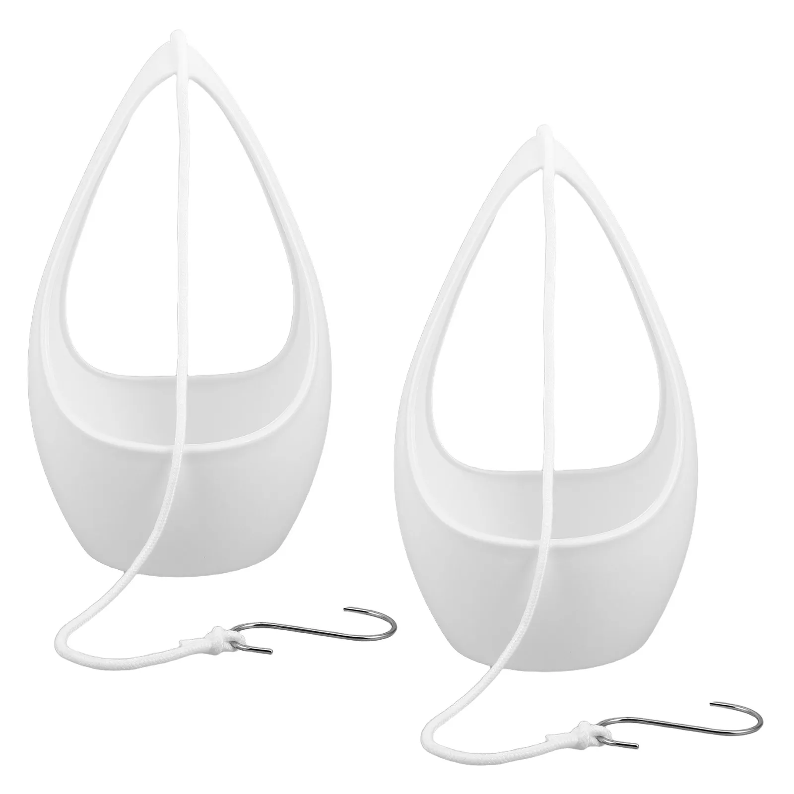2Pcs White Plastic Teardrop Water Drop Hanging Planter Basket, Conical Flower Pot Indoor Outdoor Hanging Pot for Garden Decor