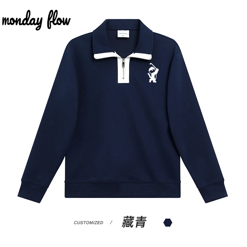 Monday Flow Herfst Winter Heren Golfkleding Halve Rits Lange Mouw Solid Casual Shirt 2024 Nieuw Dames Golfshirts