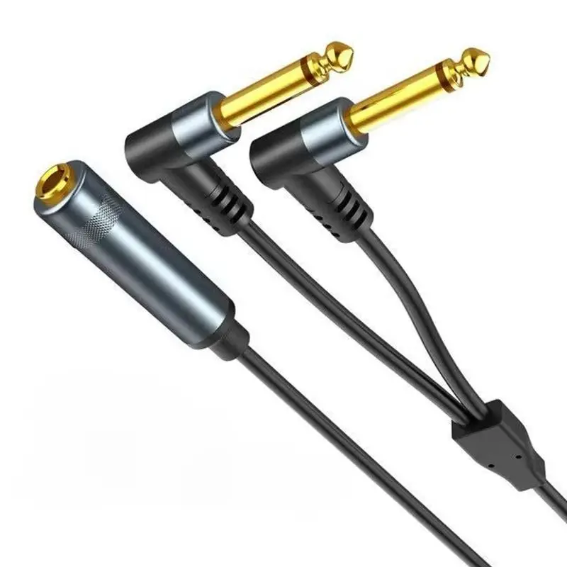 6.35 mm Jack Splitter 1/4 TRS Stereo Female to Dual 1/4 TS Mono Right Angle 6.35mm Audio Breakout Cable 30cm for Speaker Mixer