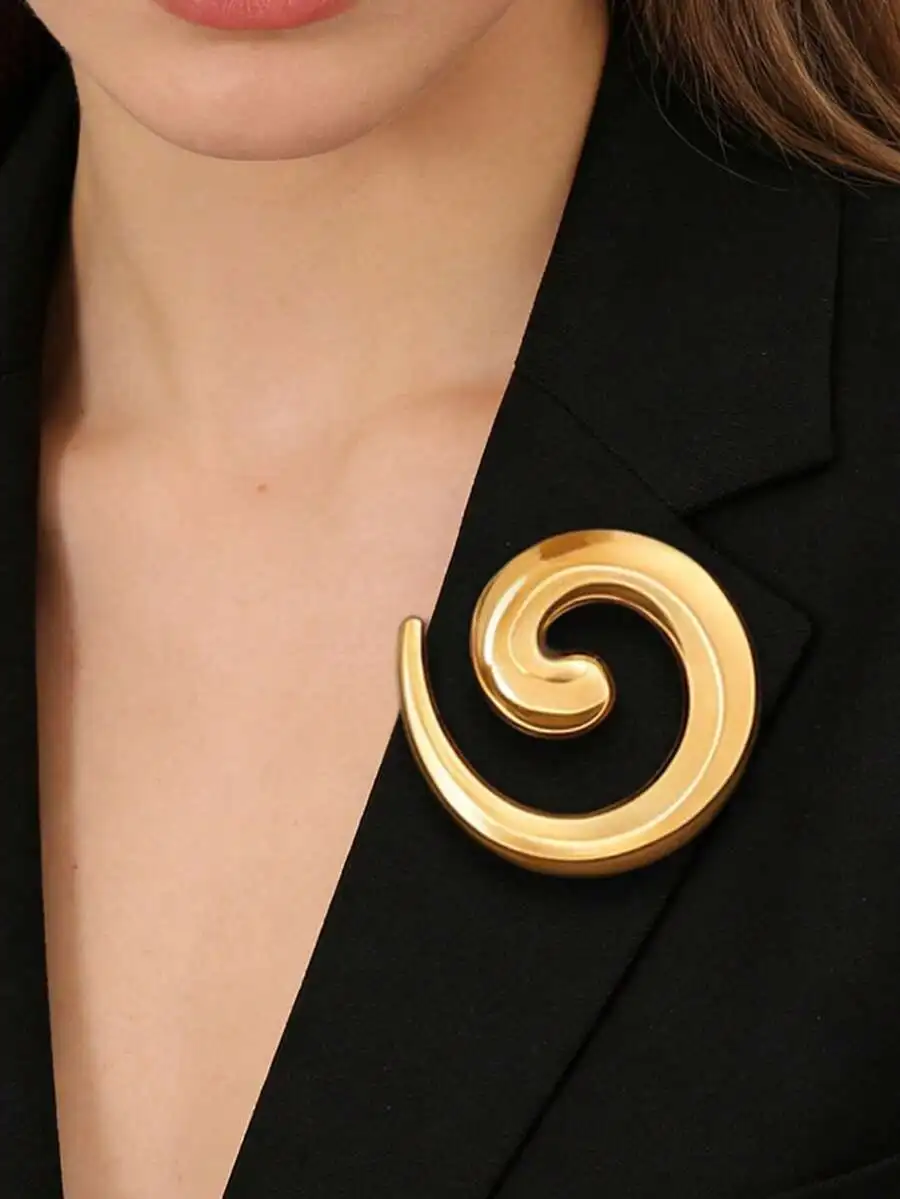 

Large Spiral Swirl Brooch Pin Stainless Steel Geometric Statement Lapel Jewelry For Women