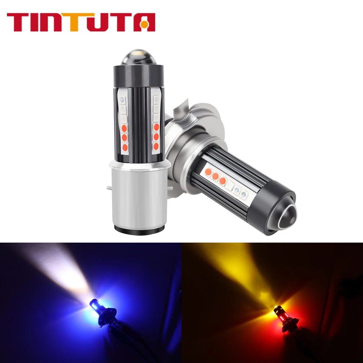 

H4 BA20D P15D LED Bulbs Motorcycle Headlight Hi/Lo Beam Light Dual Color Spotlight 3570 Chip Motorcycle Auxiliary Accessories