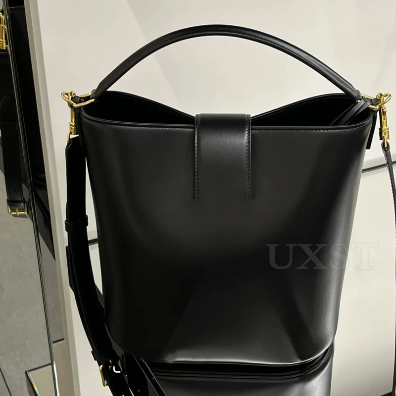 2024 Autumn Causal Handbag Exquisite Smooth Leather Bucket Bag High Grade Retro Crossbody Bag Large Capacity Single Shoulder Bag