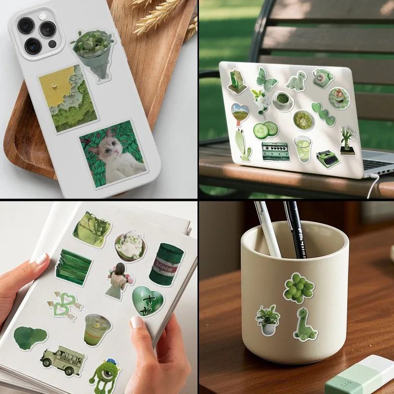 60Pcs Green Items Ins Style Stickers Decals for Notebook Laptop Phone Case Suitcase Aesthetic Journal Scrapbook Sticker Pack