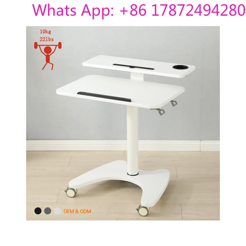 Pneumatic Foldable Height Adjustable Laptop Mobile Cart Home Office Work Computer Desk With Removable Wheels 2 Rack