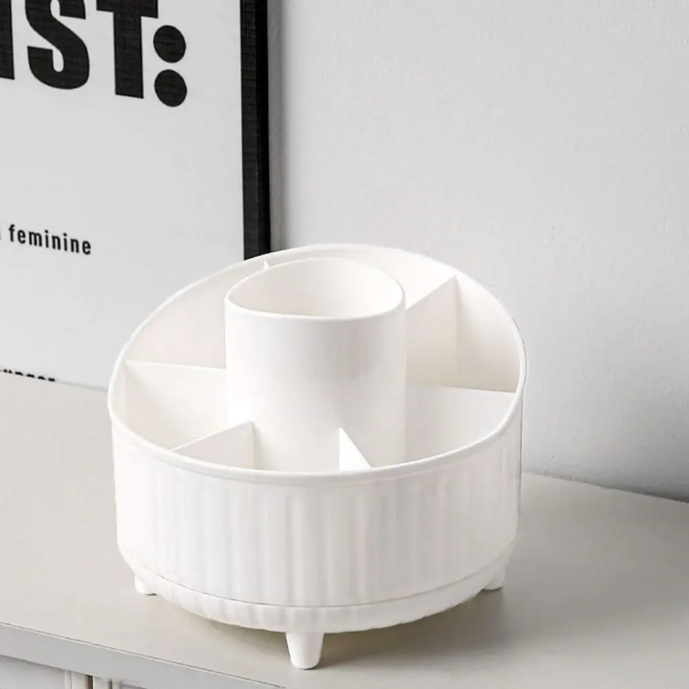 7 Grids 360° Rotating Pen Container Large Capacity Space Saving Makeup Brush Holder Plastic Storage Box