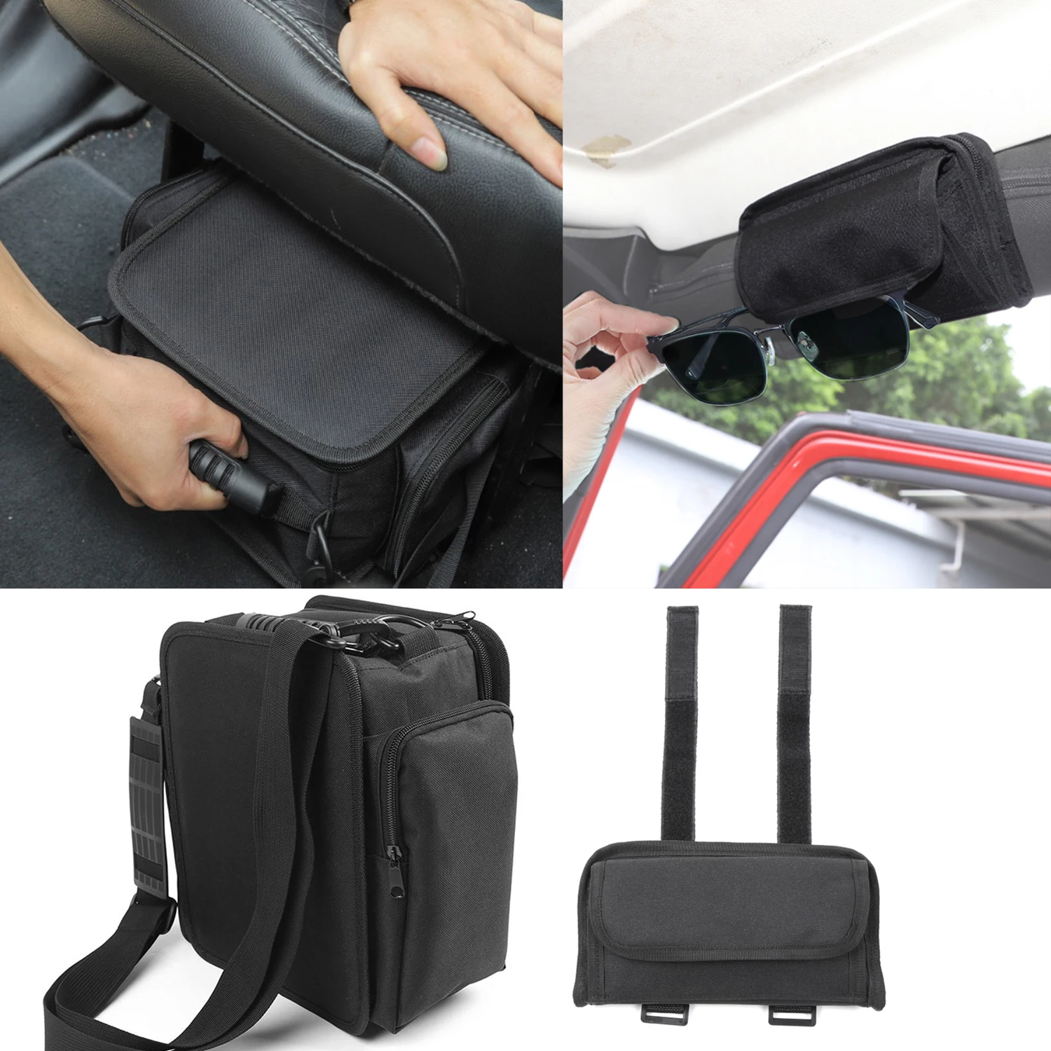 2-PACK Under Seat Storage Bag Roll Bar Sunglasses Holder For Jeep 2018-2023 JL JLU Sports Rubicon Stowing Tidying Organizer Box