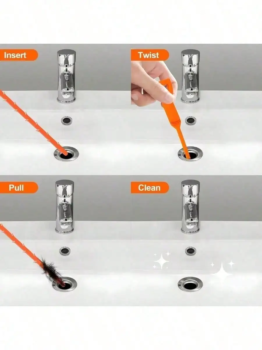 5 Pcs Drain Snake Set, Unclogs Hair in Sink & Shower. 65cm, Reusable, Heavy Duty Tools