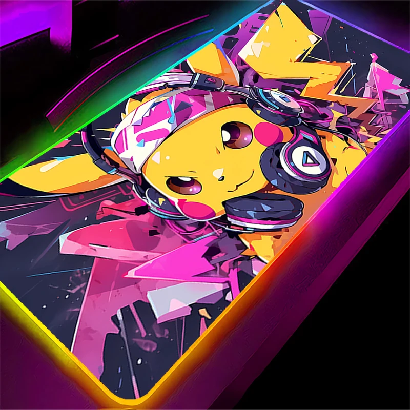 

LED Mouse Pad Pokemon 90x40cm Backlight Gamer Gaming Mini Pc Accessories Speed Keyboard Rubber xxl Lock Edge RGB Desk Mat Laptop
