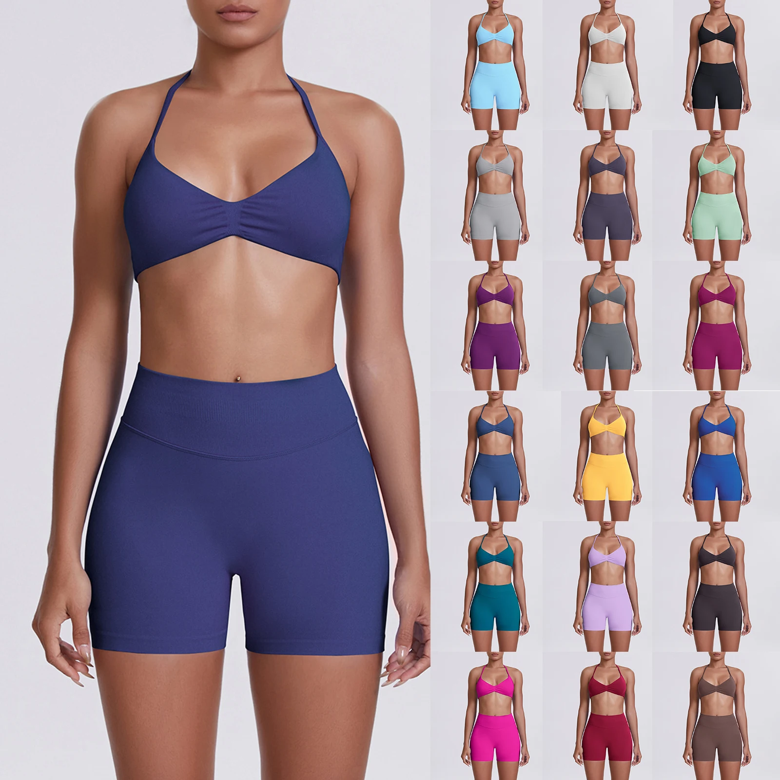 

YHOPE Women's Fashion Seamless Solid Color Back Bra Shorts Yoga Suit Set Tight Running Fitness Two Piece Set