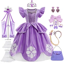 Robe de princesse Sofia pour filles, olympiques de fête d'anniversaire d'Halloween pour enfants, robe de Rhmoelleuse, manches bouffantes en os, été