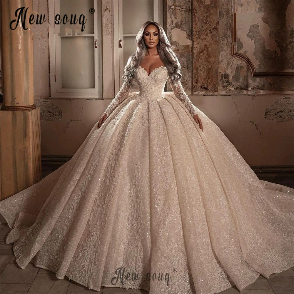 Haute Couture Ballkleid Brautkleid mit Perlen Spitze Applikationen Dubai Luxus Brautkleider plus Größe maßge schneiderte Vestidos de