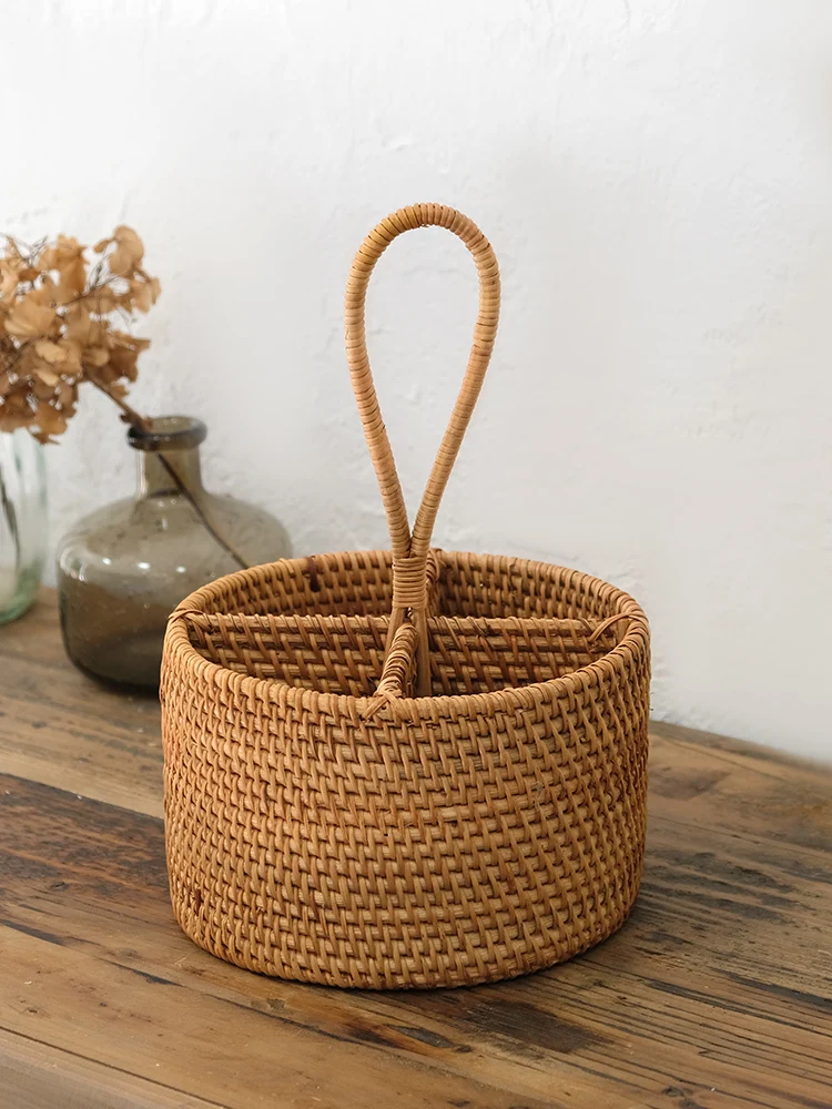 

Handwoven Four Grid Handle Storage Basket Storage Box