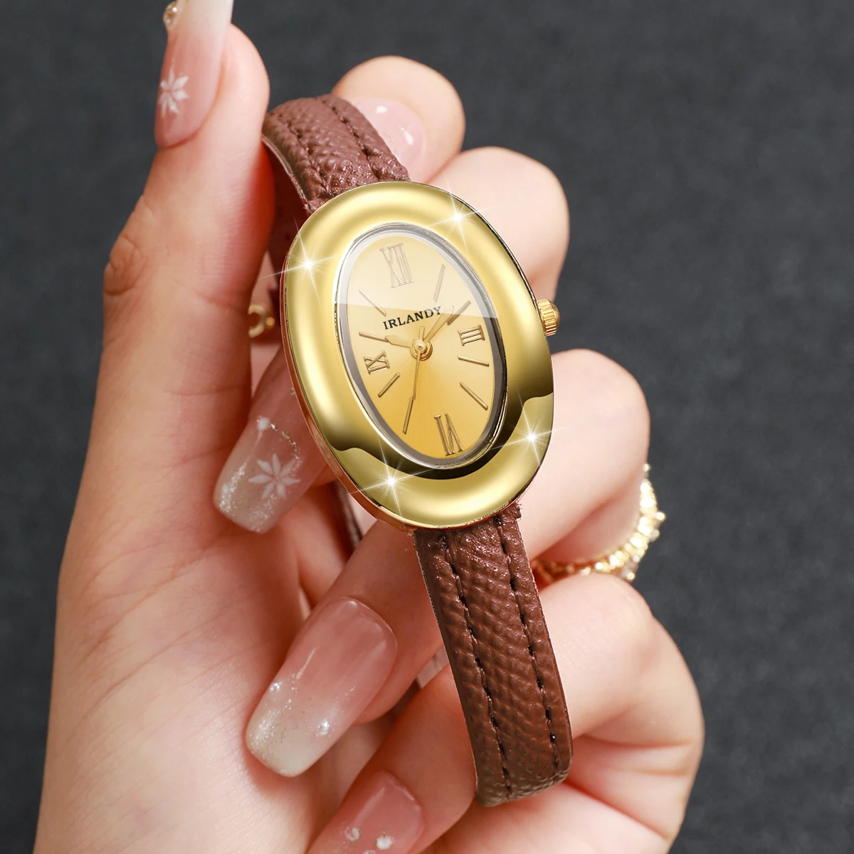 Elegant Oval Dial Women Watches Ultra-thin Leather Strap Ladies Quartz Watch Clock Relogio Feminino Gift（Without Box）