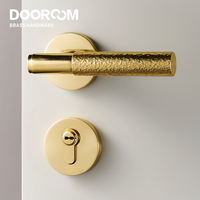 Dooroom Brass Door Lock Set Hammered Polished Brass Gold Yellow Bronze Interior Bedroom Bathroom Double Wood Door Lever