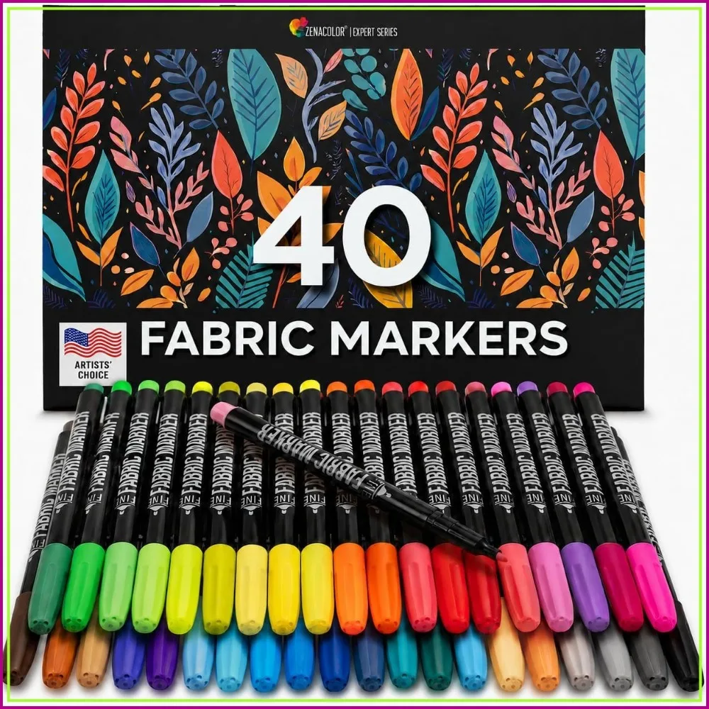 

40 Fabric Markers Pens Set - Non Toxic, Permanent Fine Point Textile Paint for T-Shirts, Shoes, Bags, Canvas