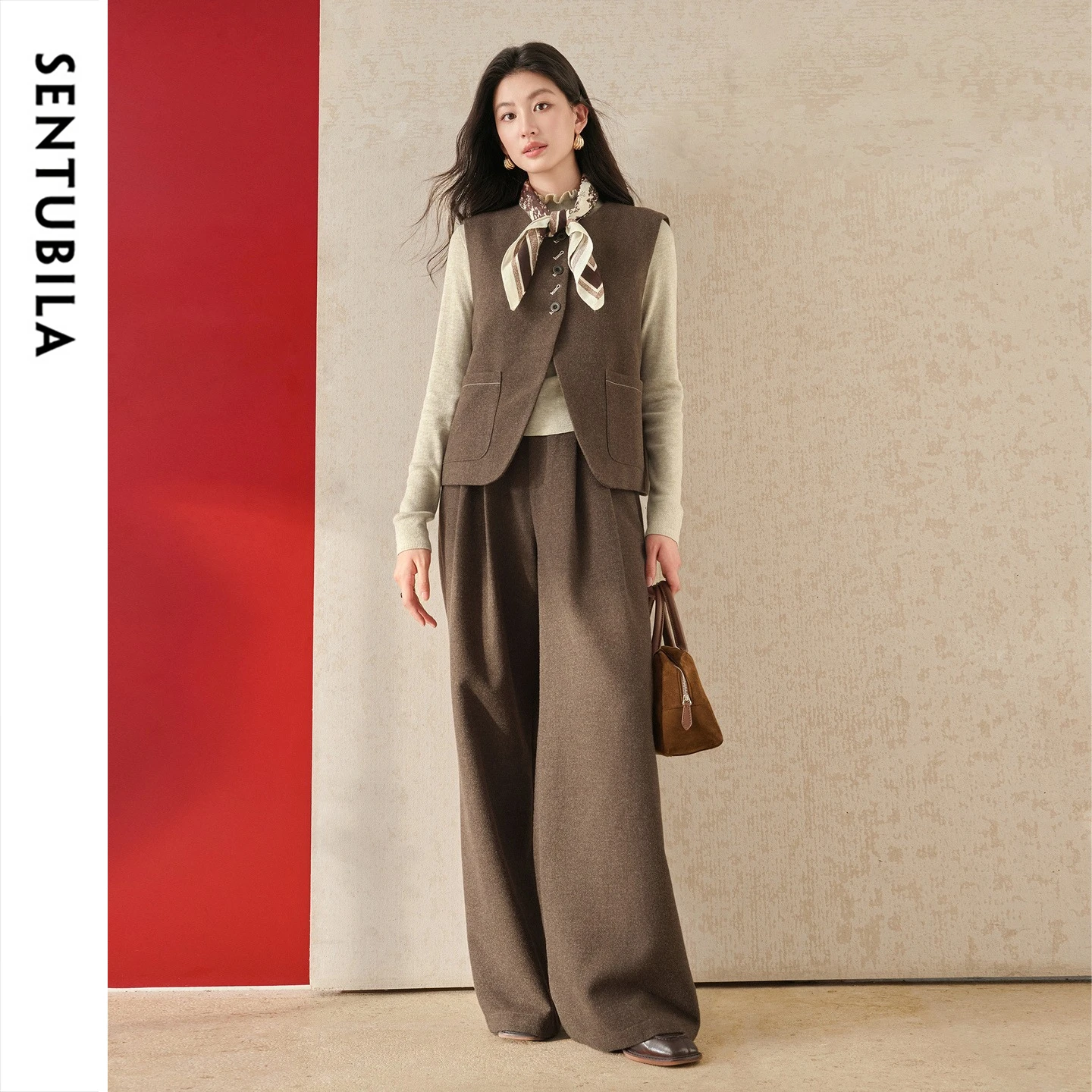 SENTUBILA Women's Matching Sets Vest and High Waist Straight Leg Trousers 2026 Winter Warm Daily Commuter 2 Piece Sets 164ZA8691