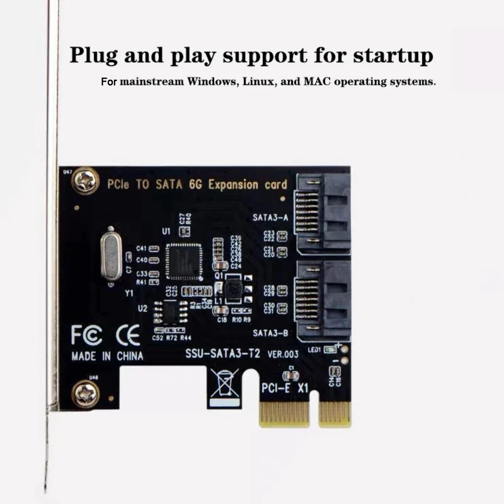 PCI-E X1 SATA 3.0 Expansion Card 2 Port SATA III 6Gbps Adapter Board ASMedia 1061 Chip PCI Express to SATA Converter For PC