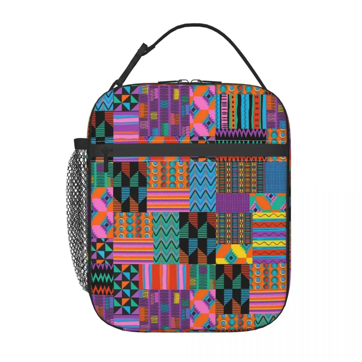 Fiambrera reutilizable con patrón de Ankara Kente para mujer, bolsa de almuerzo con aislamiento térmico, a prueba de fugas, con diseño geométrico Tribal africano