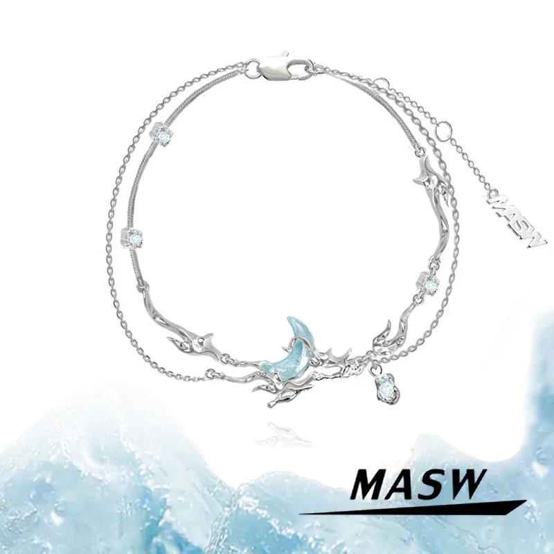 

MASW Original Design 2024 Trend New Summer Style High Quality Brass Blue Moon Charm Bracelet For Women Jewelry Party Gift